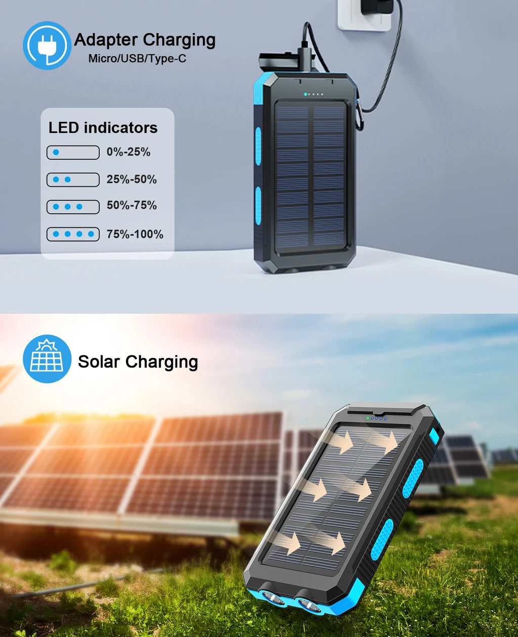 Gaiaray 30000mAh Solar Power Bank, Portable Solar Charger for Outdoor, Camping & Travel
