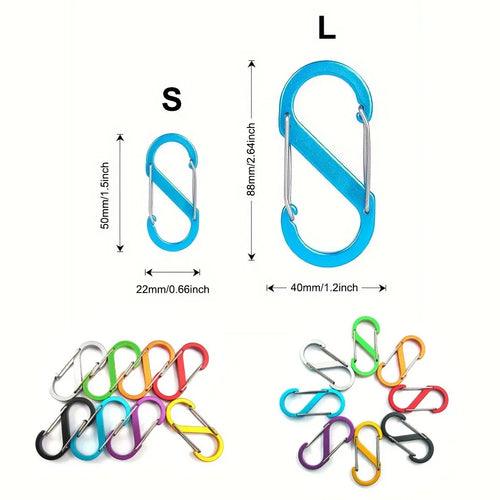 CZHIYAO 8pcs Aluminum S-Hook Carabiner Clips – Double Buckle Keychain for Backpack, Camping & Hiking